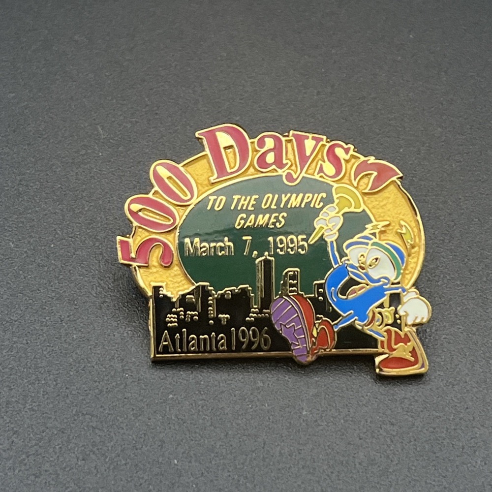 1996 Atlanta Olympic Games 500 Days Left Izzy Mascot Lapel Hat Pin